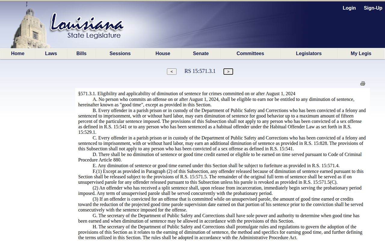 Louisiana good-time law affecting Caldwell Correctional Center release dates