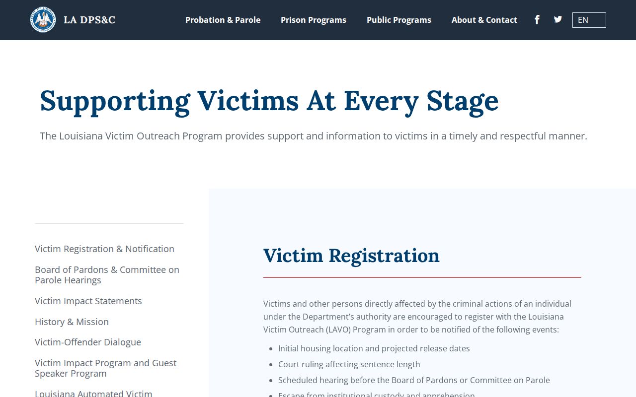 Louisiana victim services and Caldwell Parish release notification options